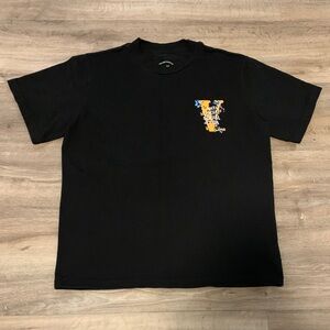 VLONE Black Tee with Yellow and Blue V Graphic